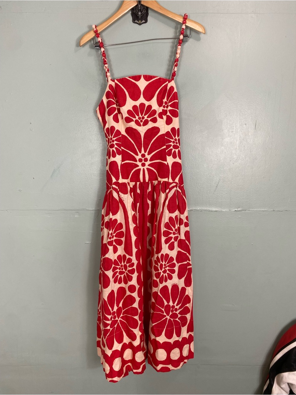 Farm Rio Palermo Linen Midi Dress Red Sundress Floral Size Medium - Picture 2 of 11